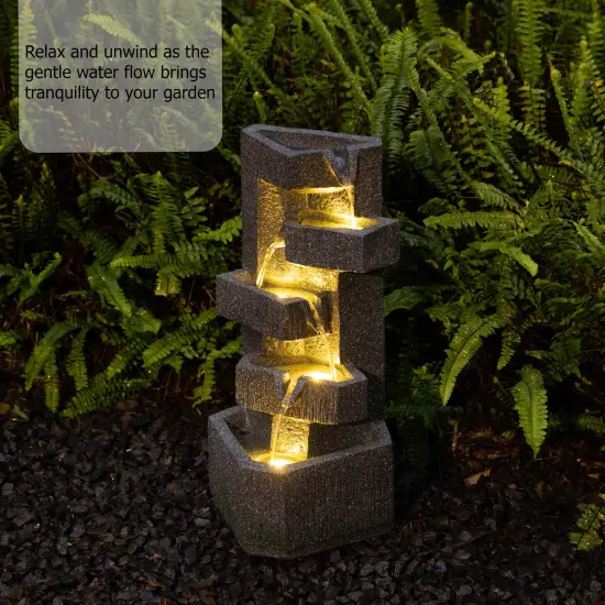 Gardenised Water Fountain with LED Light for Indoor and Outdoor Accent with Soothing Waterfall Sound Ideal for Home Office Patio Backyard Deck Porch Balcony and Tabletop Display, Modern Steps Flow {2}