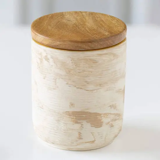 Handcrafted Ceramic Jar with Wooden Lid &ndash;Stylish & Sustainable Storage-3.5X3.5X4.3" {2}