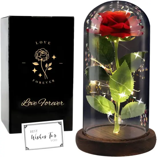 Birthday Rose Gifts, Rose Flower Gifts for Women, Beauty and The Beast Rose, Rose Flowers for Mother's Day Women Gift, Red Galaxy Rose Flowers in A Glass Dome for Girlfriend, Wife {1}