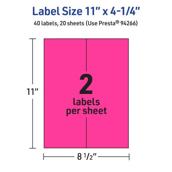 Avery Neon Magenta Paper Labels, 11" x 4.25" Rectangle {5}