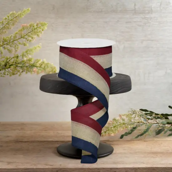 2.5" Faux Burlap Striped Ribbon: Burgundy, Beige, Navy (10 Yards) {2}