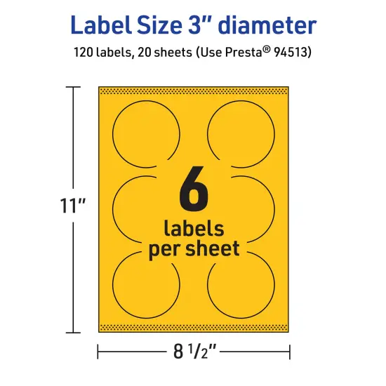 Avery Bright Yellow Paper Labels, 3" Diameter Round {5}