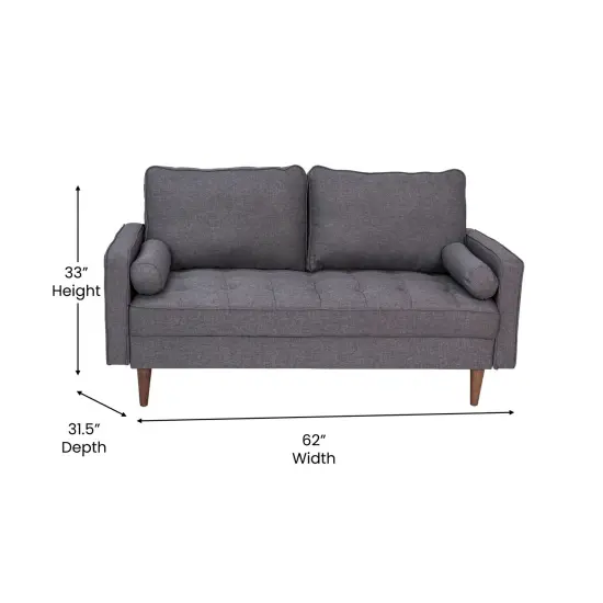 Emma and Oliver Holden Upholstered Mid-Century Modern Pocket Spring Loveseat with Wooden Legs and Removable Back Cushions Dark Gray {5}