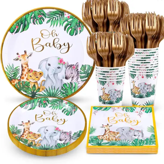 Safari Baby Shower Tableware Set &ndash; Jungle Party Supplies for 24 Guests {1}