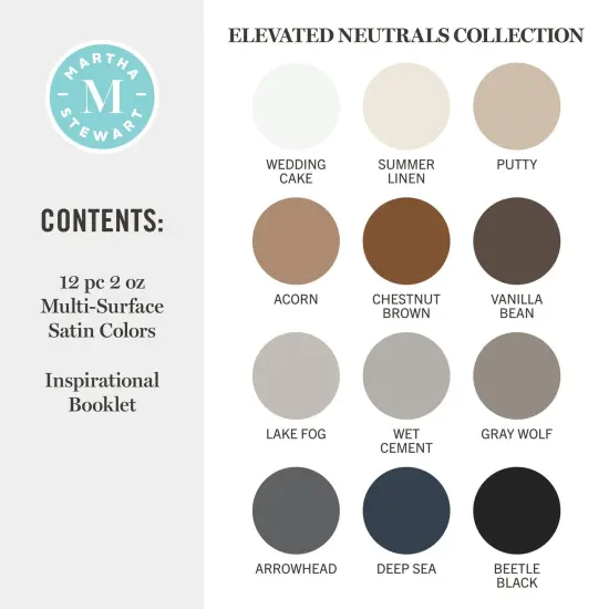 Martha Stewart&trade; Elevated Neutrals - Multi-Surface Satin Paint Set- 12 pc. - 68664 {2}