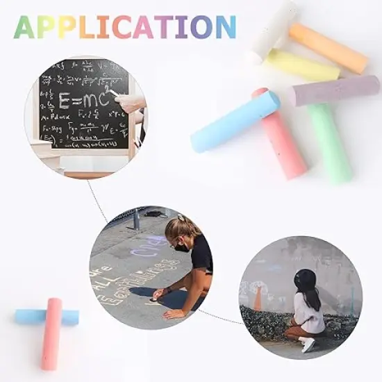 Washable Sidewalk Chalk Set- 52 Pieces 7 Colors Jumbo Chalk For Kid and Adult, Paint on Classroom Chalkboard or Outdoor Playground, Good Gift for Party {4}