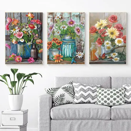 5D Diamond Painting Kits for Adults, Diamond Arts Kits Diamond Art Sets,Gem Painting by Number Kits for Adults Beginners Home Wall Decor 11.8x15.7 Inches 4 Pack Flowers {5}