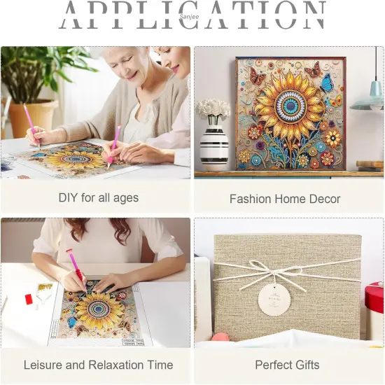 5D Special Shape Diamond Art Kits for Beginners, Sunflower Diamond Painting Kits for Adults, Crystal Rhinestones Diamond Painting for Home Wall Decoration Gift, 12&times;12inch {3}