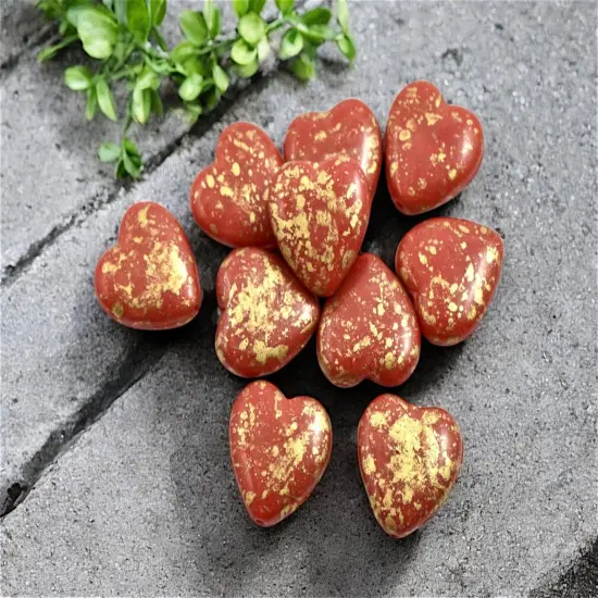 *10* 14mm Gold Splattered Red Opal Heart Beads {4}
