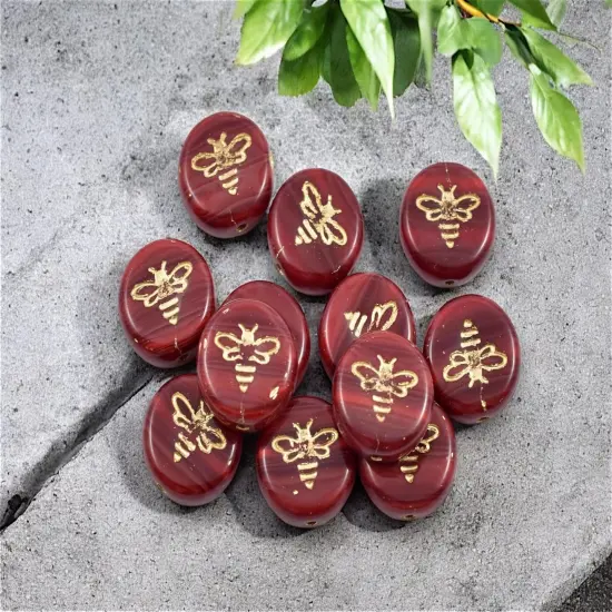 *12* 12mm Gold Washed Red Opaline Bee Coin Beads {4}