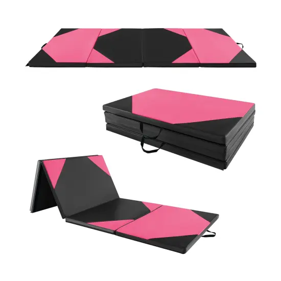 10-Feet Long Folding Exercise Mat with Waterproof PU Leather Cover Perfect for Stretches and Routines Black and Pink {9}