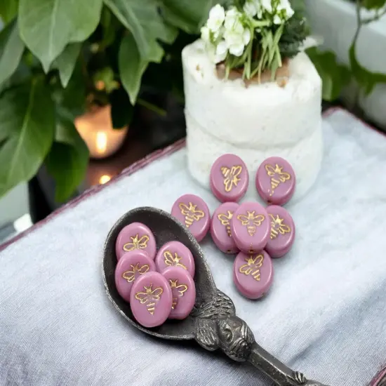 *12* 12mm Gold Washed Pink Silk Bee Coin Beads {2}