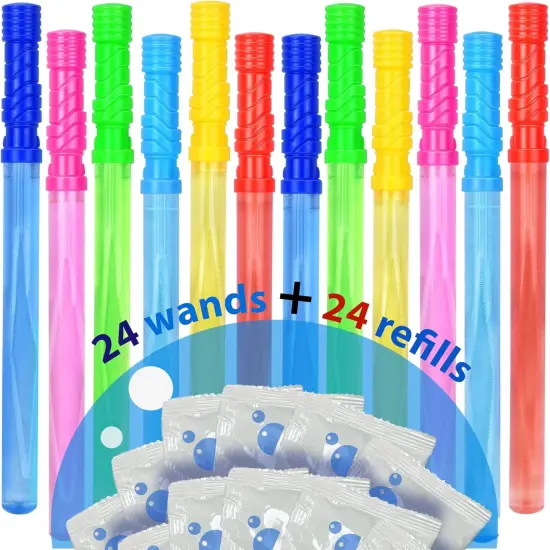 24Pcs Bubble Wands and Bubble Refills Solution for Easter, Pool, Beach, Park, Summer BBQ Party, Birthday Party Fovor Toy for Kids {1}