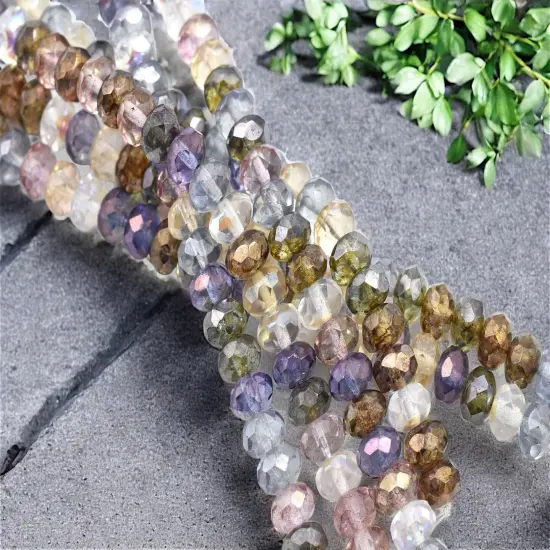 *25* 6x8mm Mixed Transparent Gemtone Luster Fire Polished Rondelle Beads {3}