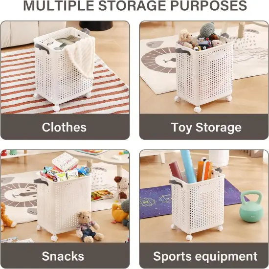 Collapsible laundry Hamper, Laundry hamper with Wheels, Plastic Foldable Laundry Hamper, Dirty Clothes Hamper with Handles for Laundry Room, Bedroom & Bathroom {4}