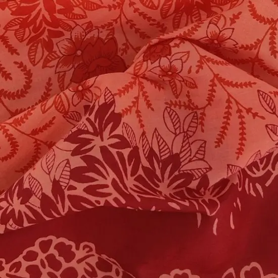 1 Yard Cotton Voile Fabric Double Border Fuchsia Orange Print 44/45" Width Apparel Fabric {1}