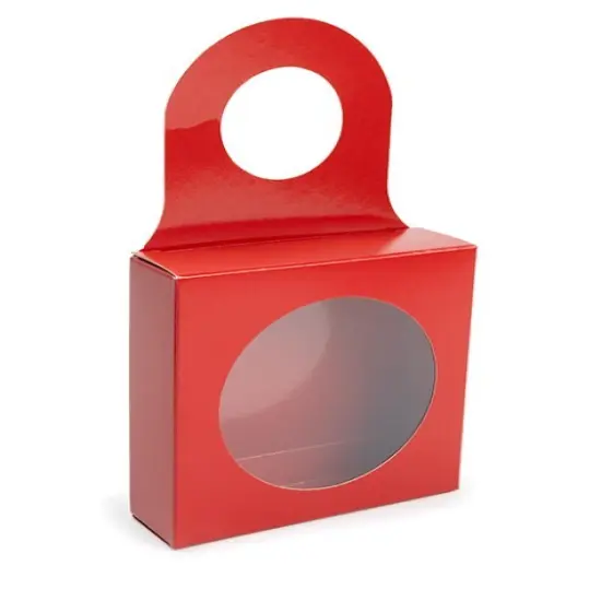 Red Wine Bottle Box w/ Round Shaped Window 3 5/8" x 1 1/8" x 3 5/8" 25 Pack FS356RR {1}