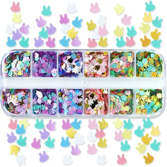 Rabbit Nail Art Glitter Sequins 12 Grids Nail Sequins 3D Holographic {2}