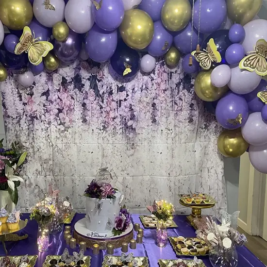 60 PCS Latex Balloons Set with Gold Confetti - Purple & Gold {5}