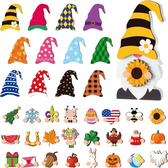 37 Pcs Summer Interchangeable Wooden Gnome Decor {1}