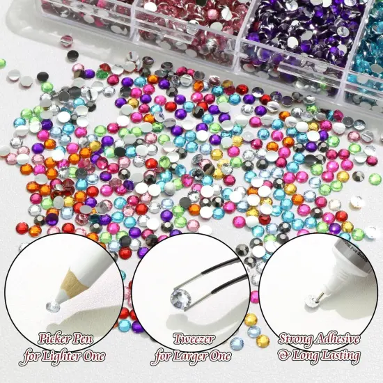 3mm Multicolor Flatback Resin Rhinestones Kits with with B7000 Glue - 12 Mixed Color {3}