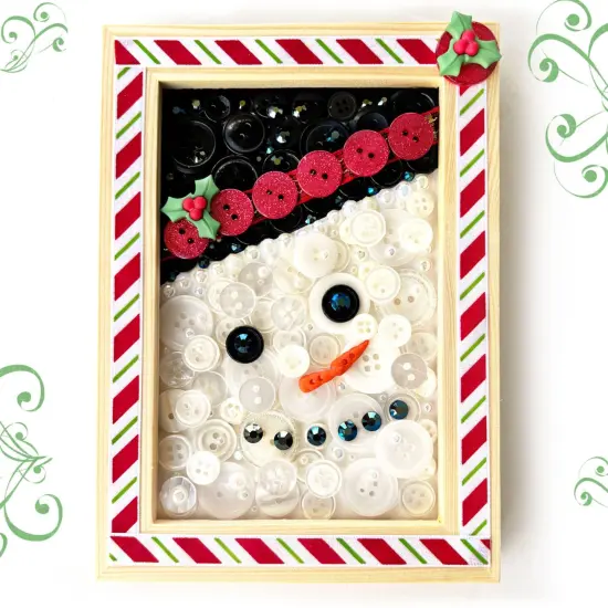Buttons Galore & More Winter Snowman DIY Button Art Frame Kit, Natural Wood with Black White Buttons, 5x7 Inches, Holiday Wall Decor, Ages 6+ {1}