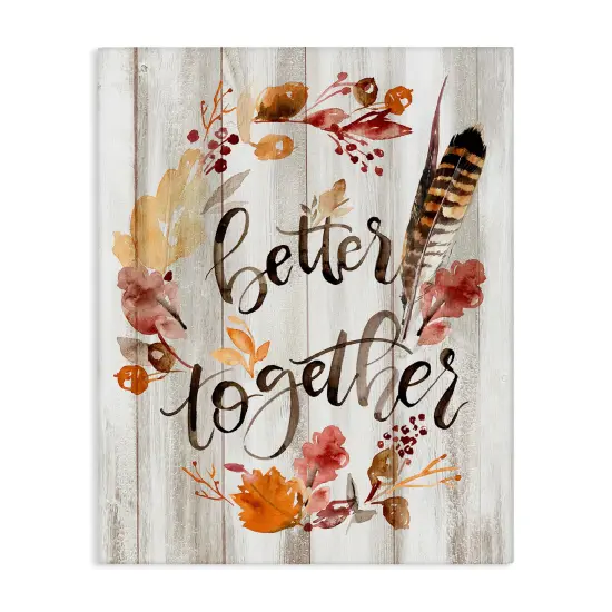 Better Together Rustic Boho Calligraphy Feather Plants Canvas Art {1}