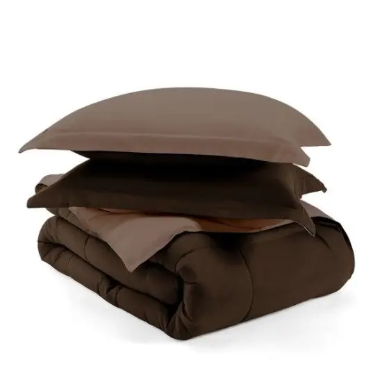 Taupe Brown Microfiber Comforter Set with Reversible and Baffle-Box Machine Washable Bedding {2}
