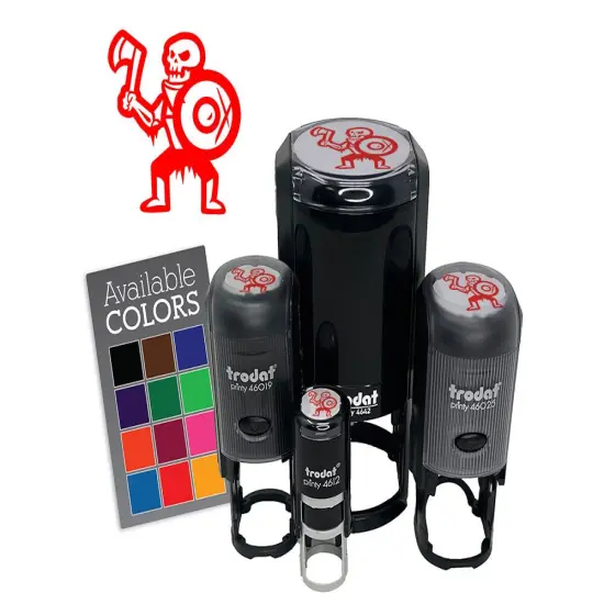 Skeleton Monster Warrior Fighter Fantasy Axe Self-Inking Rubber Stamp Crafting Pink {7}