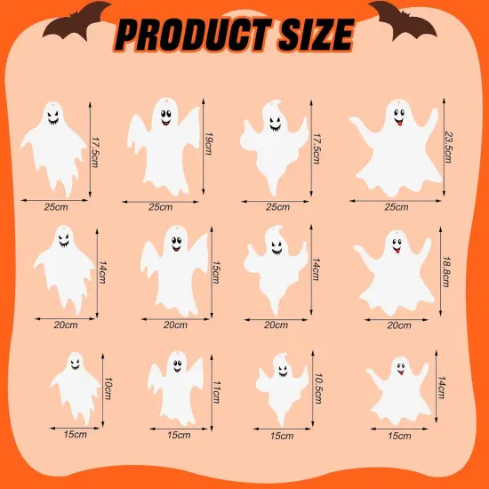 12 Pcs Hanging Ghosts Halloween Decoration - 3 Different Sizes {3}