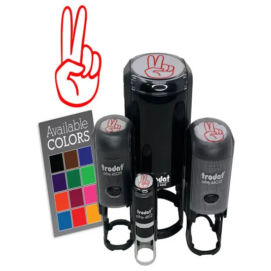 Hand Holding Up Two Fingers Peace Victory Self-Inking Rubber Stamp Crafting Dry Pad {7}