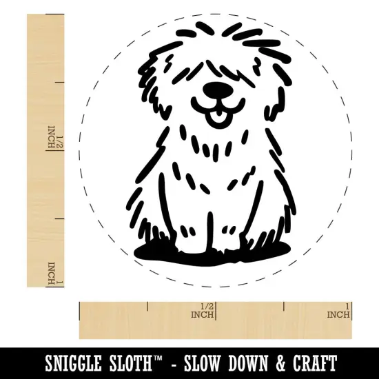 Shaggy Dog Sheepdog Sketch Fluffy Hairy Pet Self-Inking Rubber Stamp Crafting Lime Green {1}