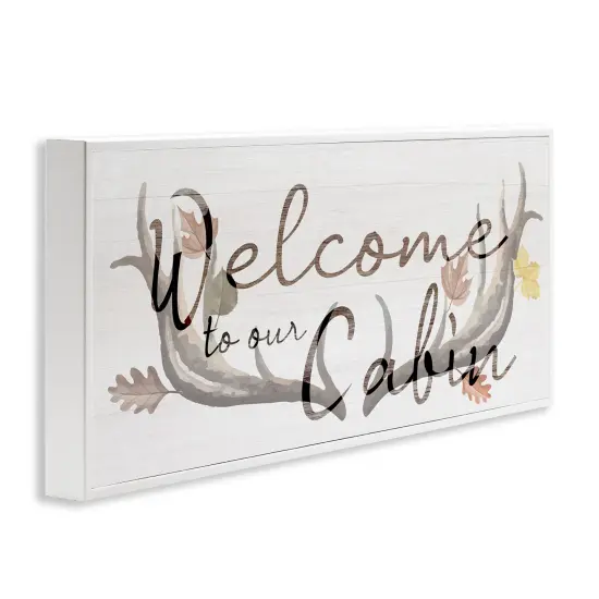 Welcome Cabin Deer Antlers Framed Giclee Art Black {9}