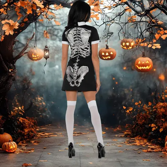 Women's Boneyard Skeleton Costume Dress for Halloween {6}