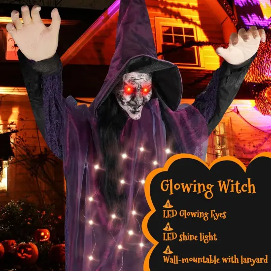 Hanging Witch Decoration with Light-up Eyes - 95CM {5}