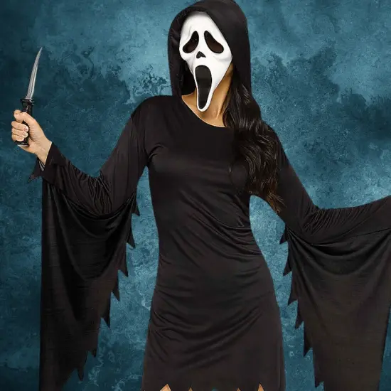 Ghost Face Glamour Costume for Adults Small Medium Halloween Hooded Mini Dress Iconic Mask Outfit {4}