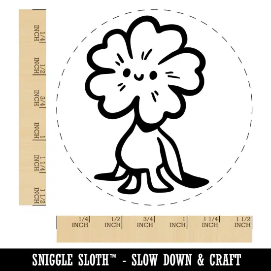 Cute Weird Flower Creature Smile Happy Face Self-Inking Rubber Stamp Crafting Blue {1}
