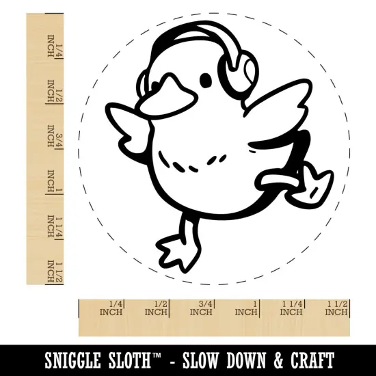 Cute Duck Dancing to Headphone Music Self-Inking Rubber Stam Crafting Planners Black {1}