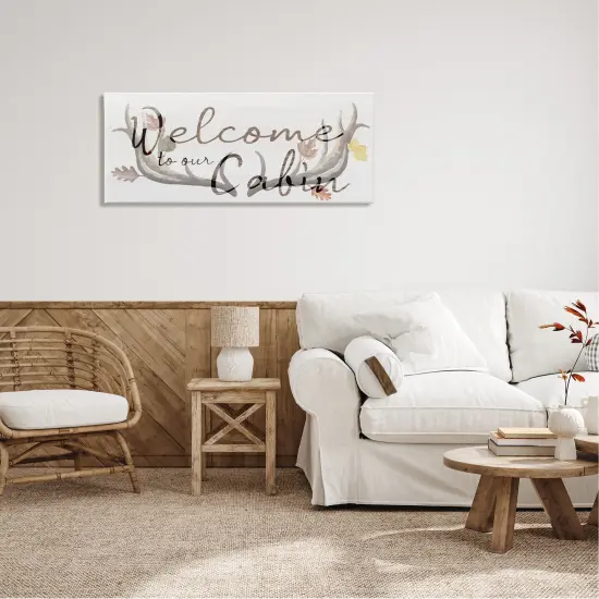Welcome Cabin Deer Antlers Canvas Art {2}