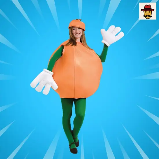 Orange Fruit Adult Costume Funny Smock Tunic with Hat Halloween Party Outfit {4}