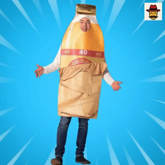 Bottle in Brown Bag Costume Funny Beverage Foam Tunic Photo Print Adult Halloween Party Outfit {4}