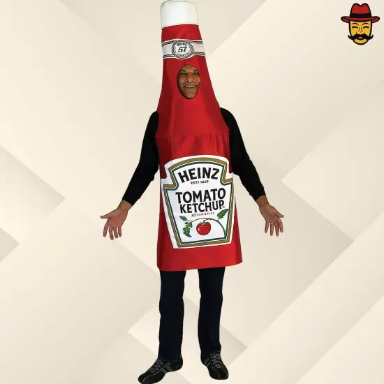 Classic Ketchup Bottle Adult Costume Funny Food Tunic Red Head-In Design Halloween Outfit {1}