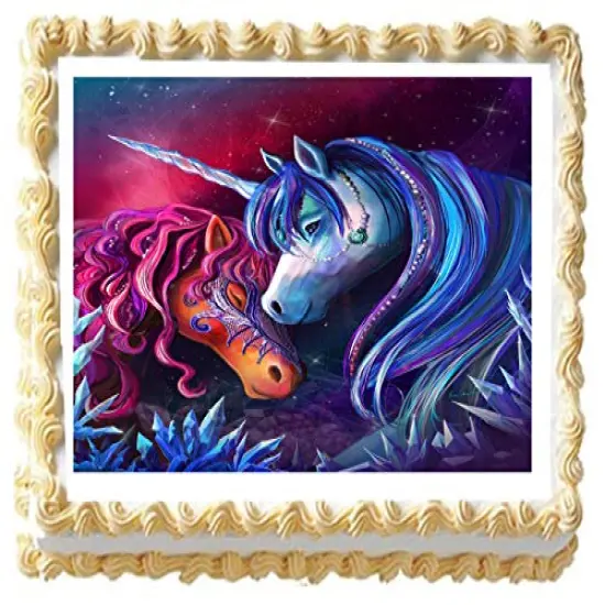 Unicorn Crystal Garden Edible Icing Image Cake Topper (1/4 Sheet) {1}