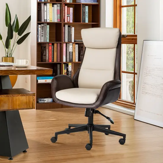 Mid-Century Modern Two-tone color Leatherette Adjustable Swivel High Back Office Chairs Black & gray {9}