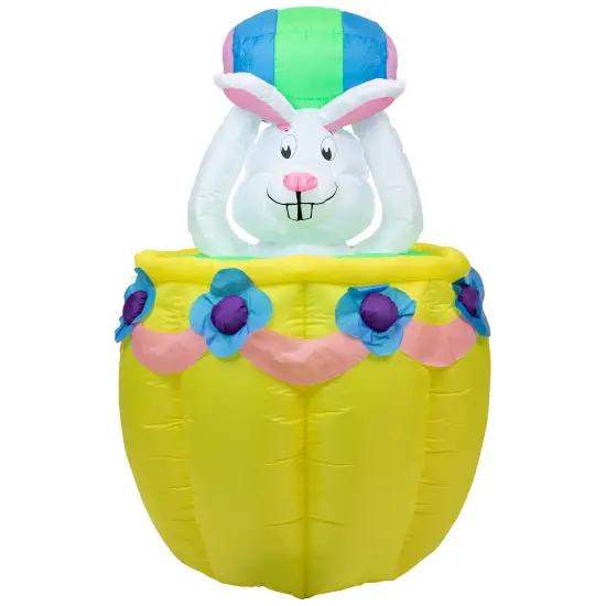 Northlight Lighted and Animated Inflatable Easter Bunny Basket Outdoor Decoration - 5.5' - Green {5}