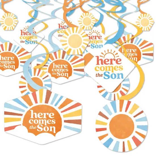 Big Dot of Happiness Here Comes The Son Party Decoration Swirls, Boy Boho Baby Shower Hanging Decor - Set of 40 {1}