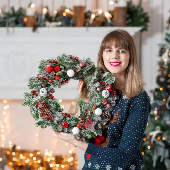 Red Berry Stems Pine Branches Artificial Christmas Picks Floral Pine Cones Faux Stems Spray Christmas Tree Picks Artificial Branches(48 Pcs) {3}