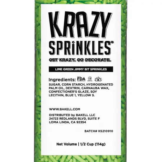Krazy Sprinkles - Lime Green Jimmies (1/2 Cup, 1x Jar) for Cakes, Ice Cream & Cookies {4}