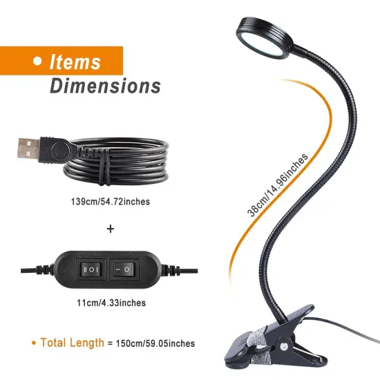 LEPOWER Clip on Light/Reading Lights/Book Lights/Desk Lamp Color Changeable/Night Light Clip on for Desk, Bed Headboard and Computers, Adapter Included (Black) {2}
