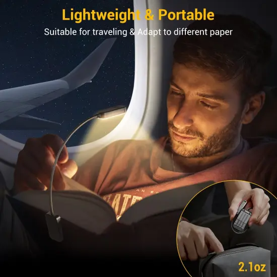 Book Light 2 Pack, Rechargeable Reading Lights for Books in Bed-Eye Caring 3 Colors, Stepless Dimming, 360&deg; Flexible Studying Small Desk Lamp, Lightweight Clip-on LED Night Light for Book Lovers, Kids {3}